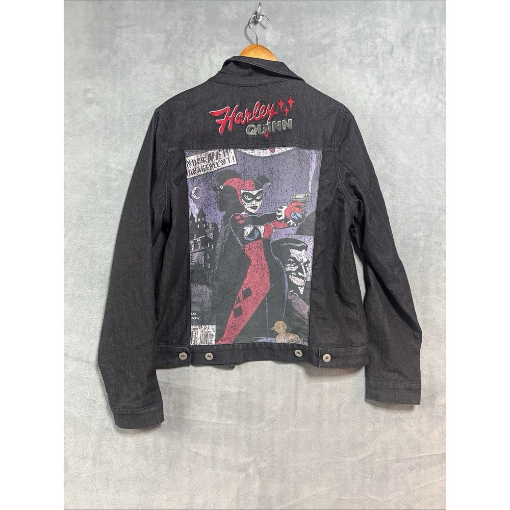 Harley Quinn Womens XL Denim Jacket - Image and Embroidered Patches Halloween